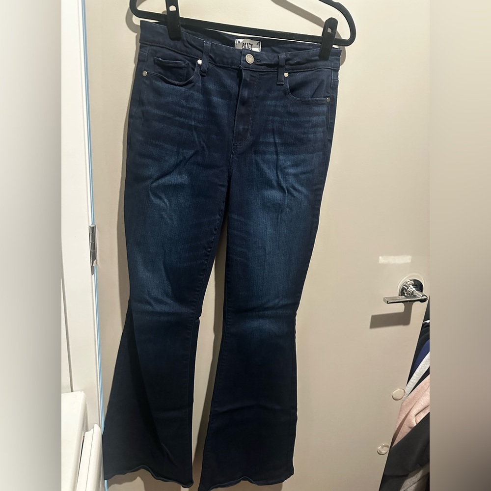 PAIGE Dark Wash High Rise Bell Canyon Flare Jeans - Picture 3 of 5